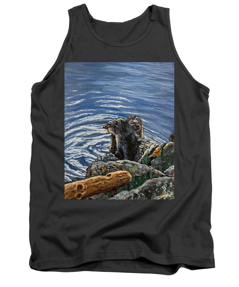 Otter Tank Top featuring the painting Two Otters Victoria BC by Scott Dewis