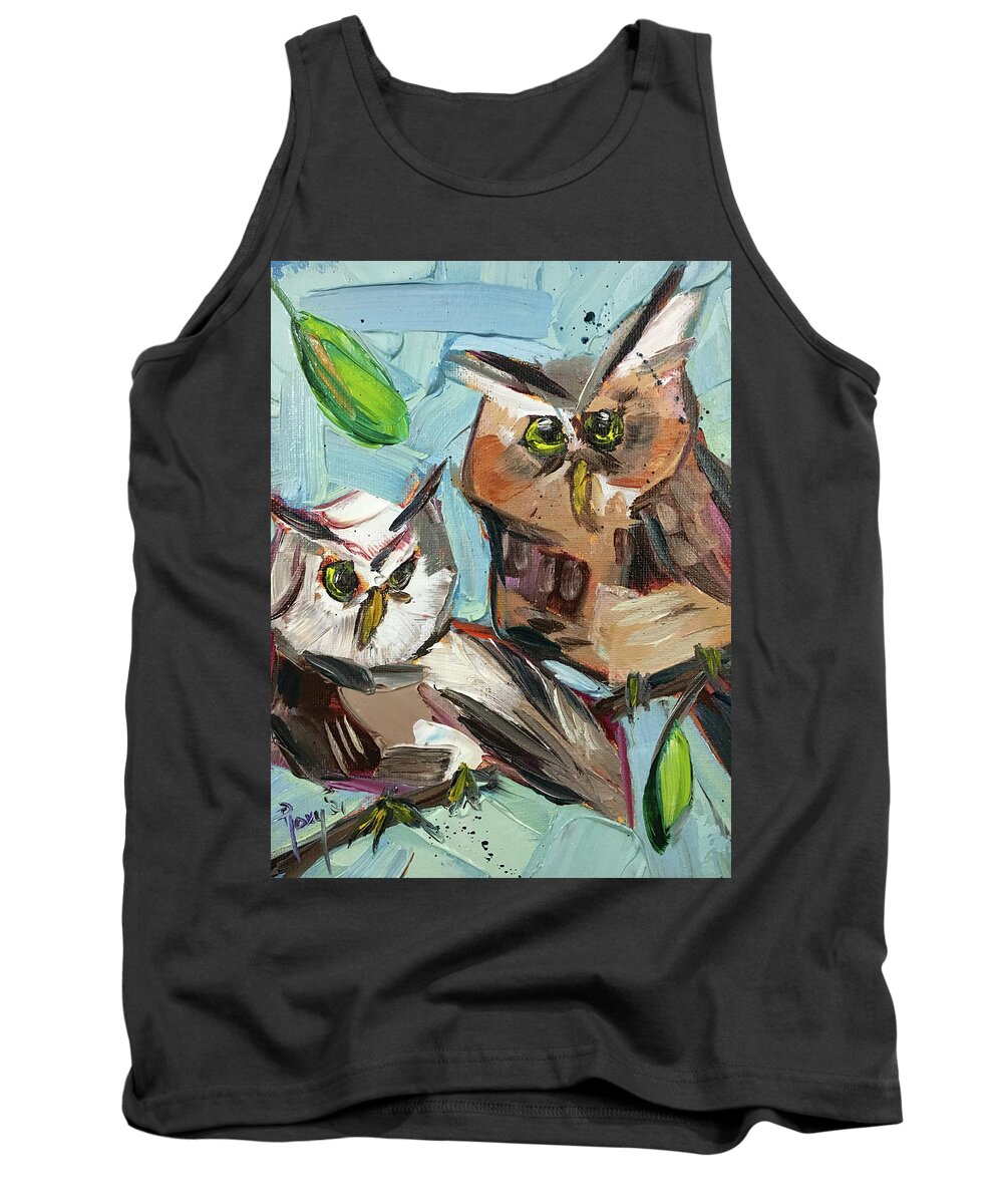 Owls Tank Top featuring the painting Two Screech Owls by Roxy Rich