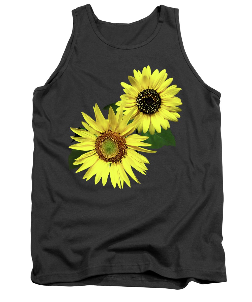 Sunflowers Tank Top featuring the photograph Two Sunflowers, The Same Yet Different by Susan Savad