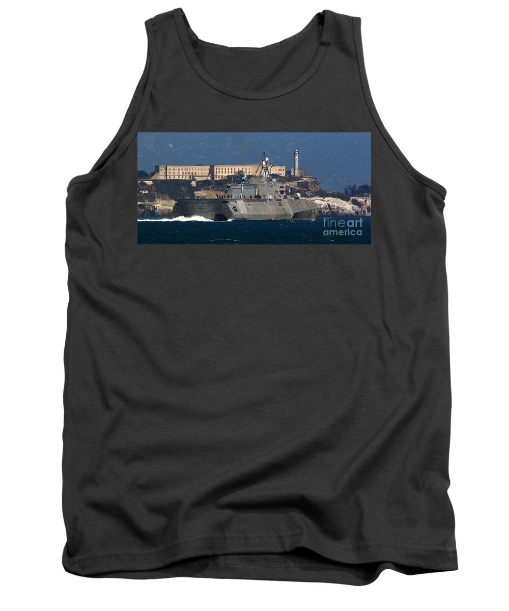 Uss Coronado (lcs 4) Tank Top featuring the photograph USS Coronado Steams past Alcatraz by Tony Lee