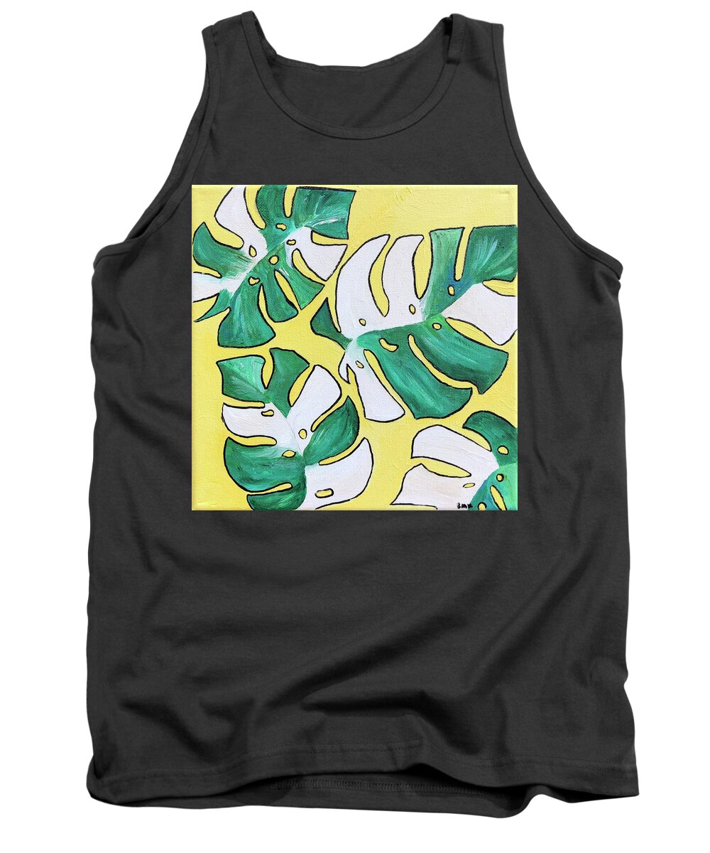 Variegated Monstera Tank Top featuring the painting Variegated Monstera by Britt Miller