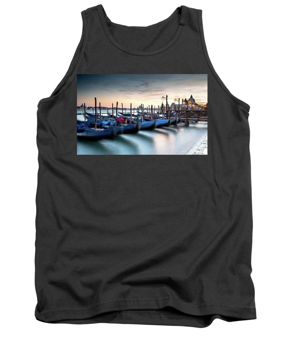 Gondola Tank Top featuring the photograph Venice Gondolas moored at the San Marco square. by Michalakis Ppalis