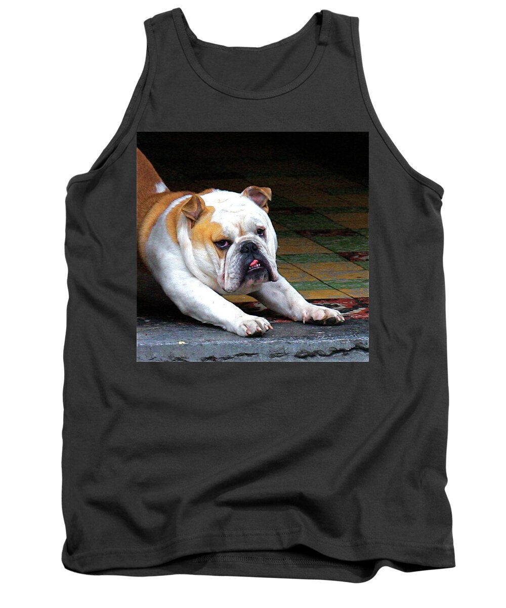 Dog Bulldog Funny Pose Tank Top featuring the painting What's it to you by Dorsey Northrup
