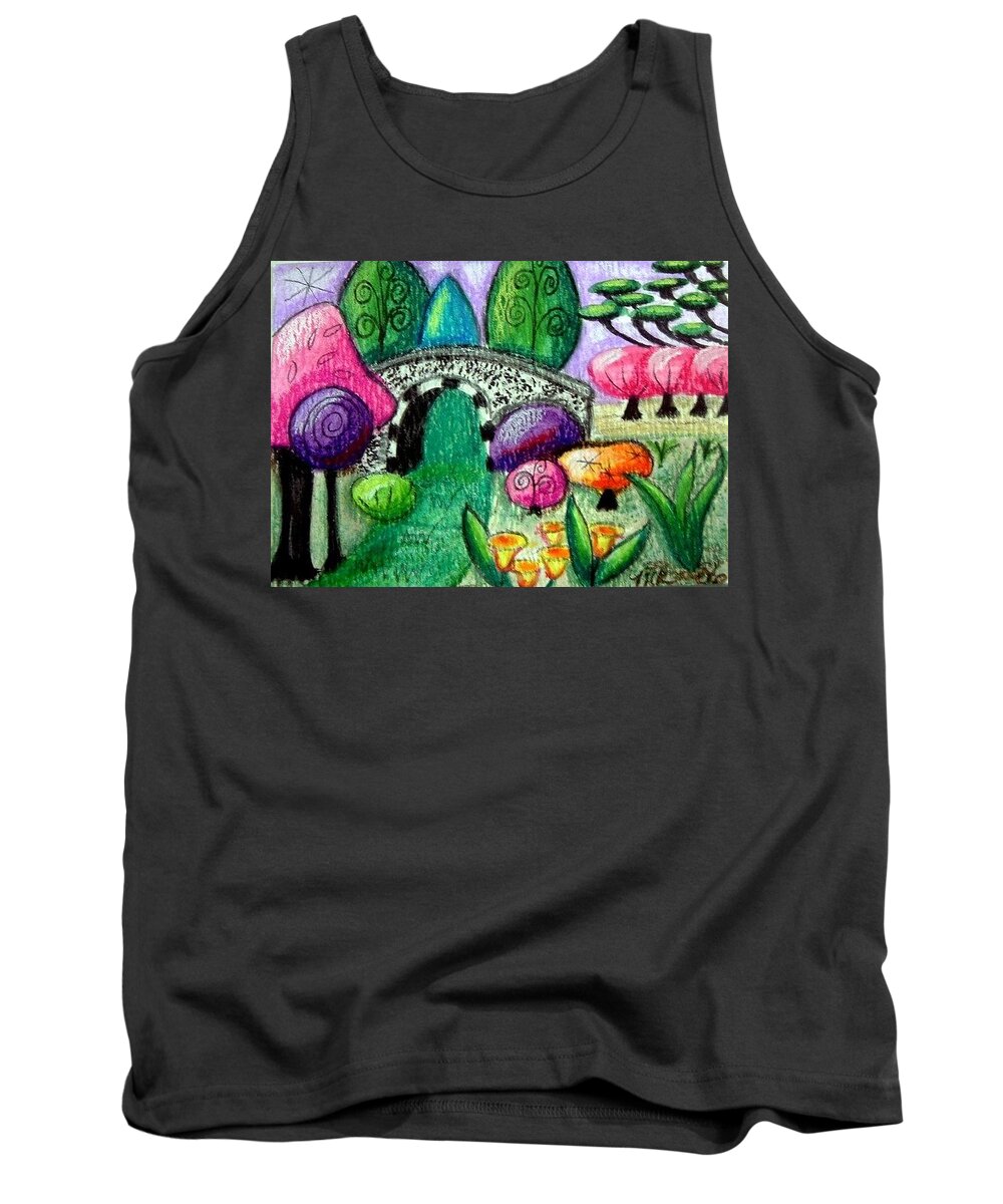 Bridge Tank Top featuring the painting Whimsical Bridge Landscape by Monica Resinger