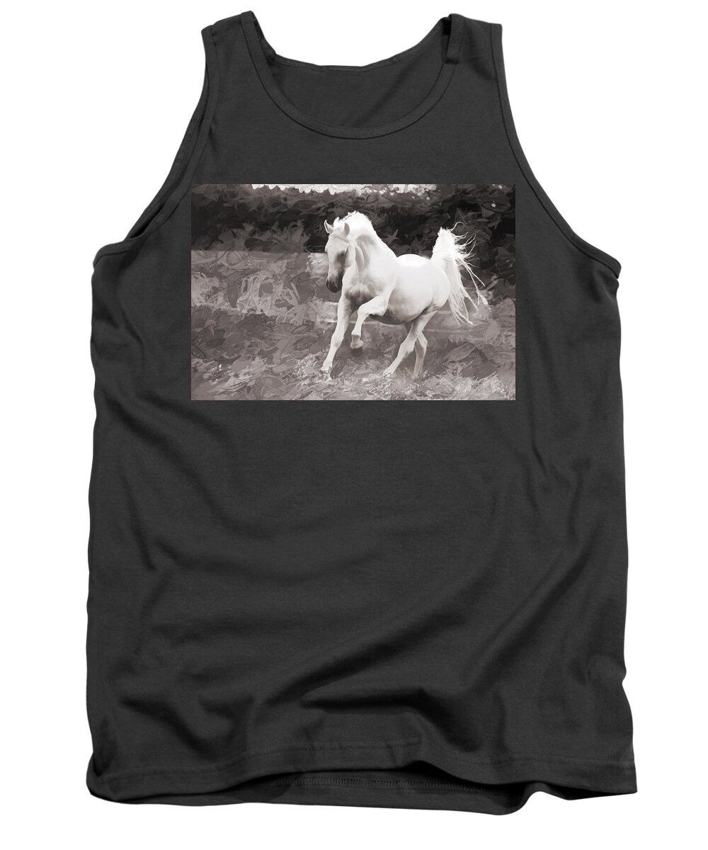 Horse Tank Top featuring the digital art White Horse Prancing by Steve Ladner