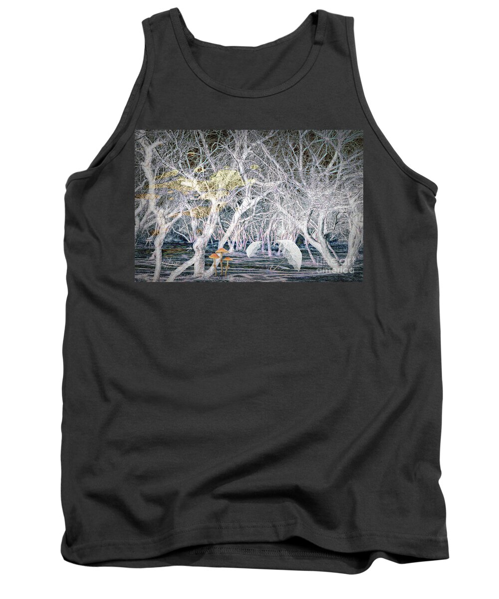 Trees Tank Top featuring the digital art White Trees and Umbrellas by Deb Nakano