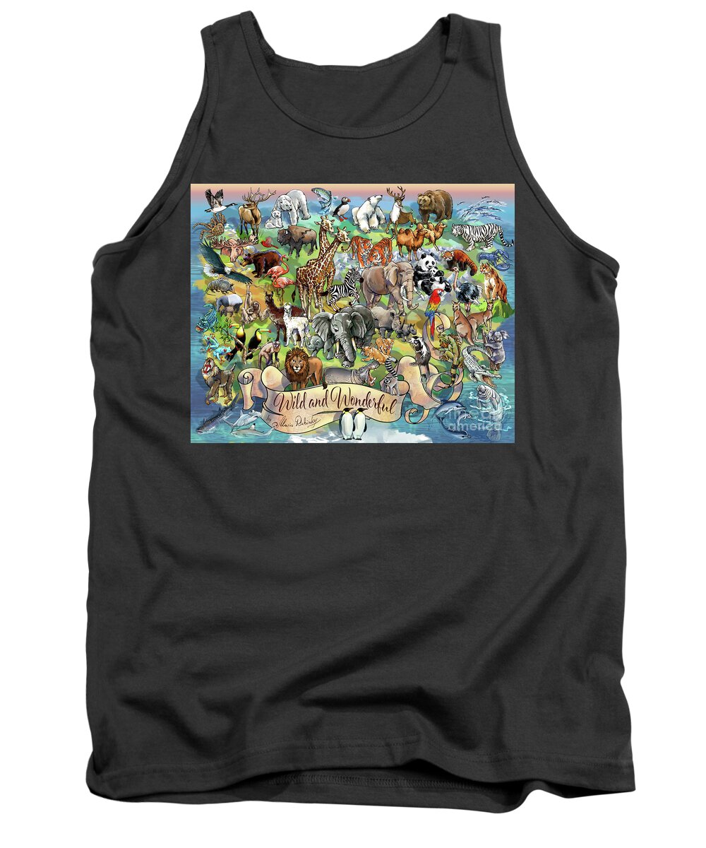 Illustration Tank Top featuring the digital art Wild and Wonderful Animals of the World by Maria Rabinky