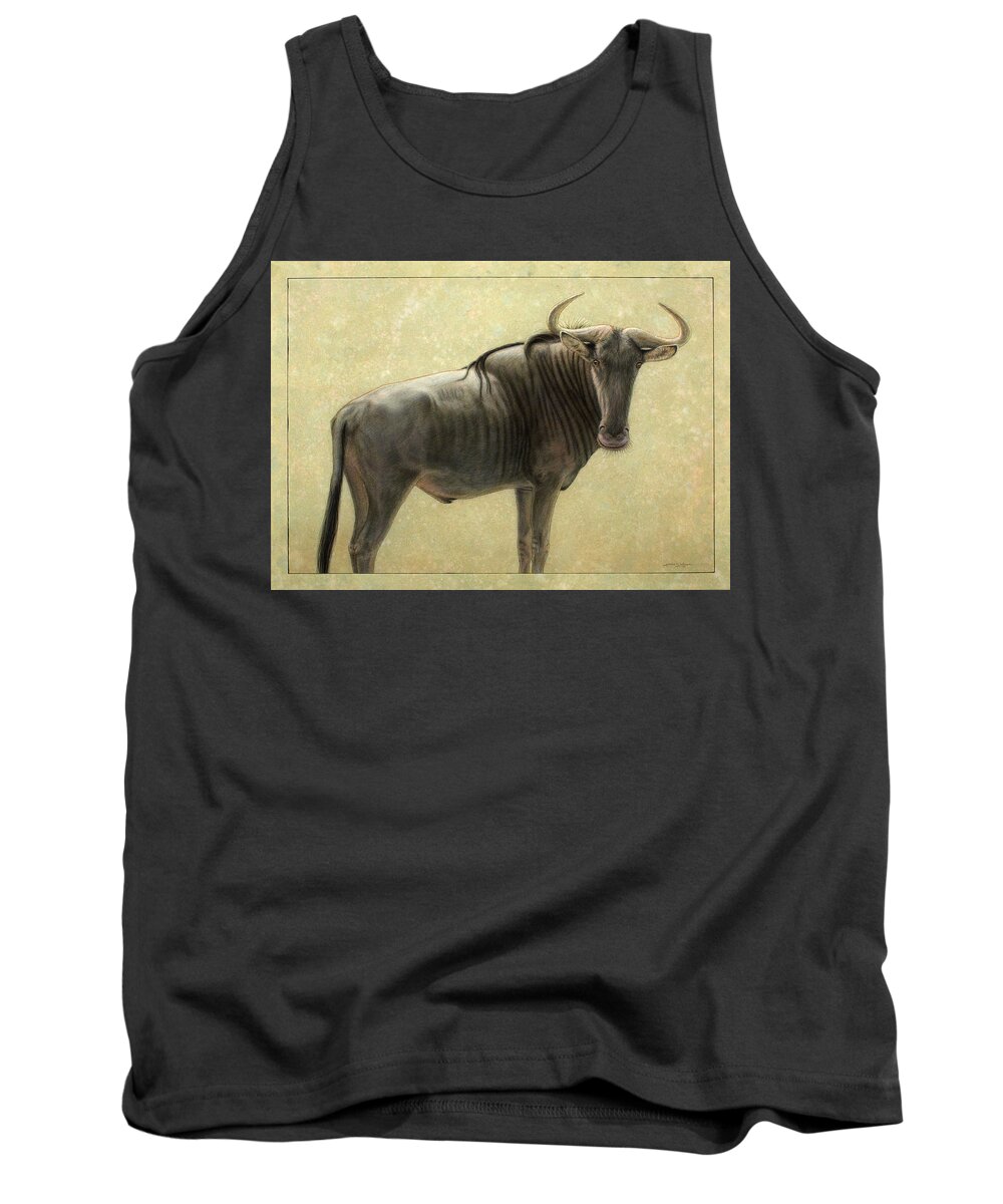 Wildebeest Tank Top featuring the painting Wildebeest by James W Johnson