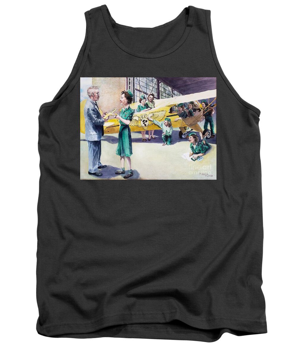 Aviation Tank Top featuring the painting William Piper and the Wing Scouts by Merana Cadorette