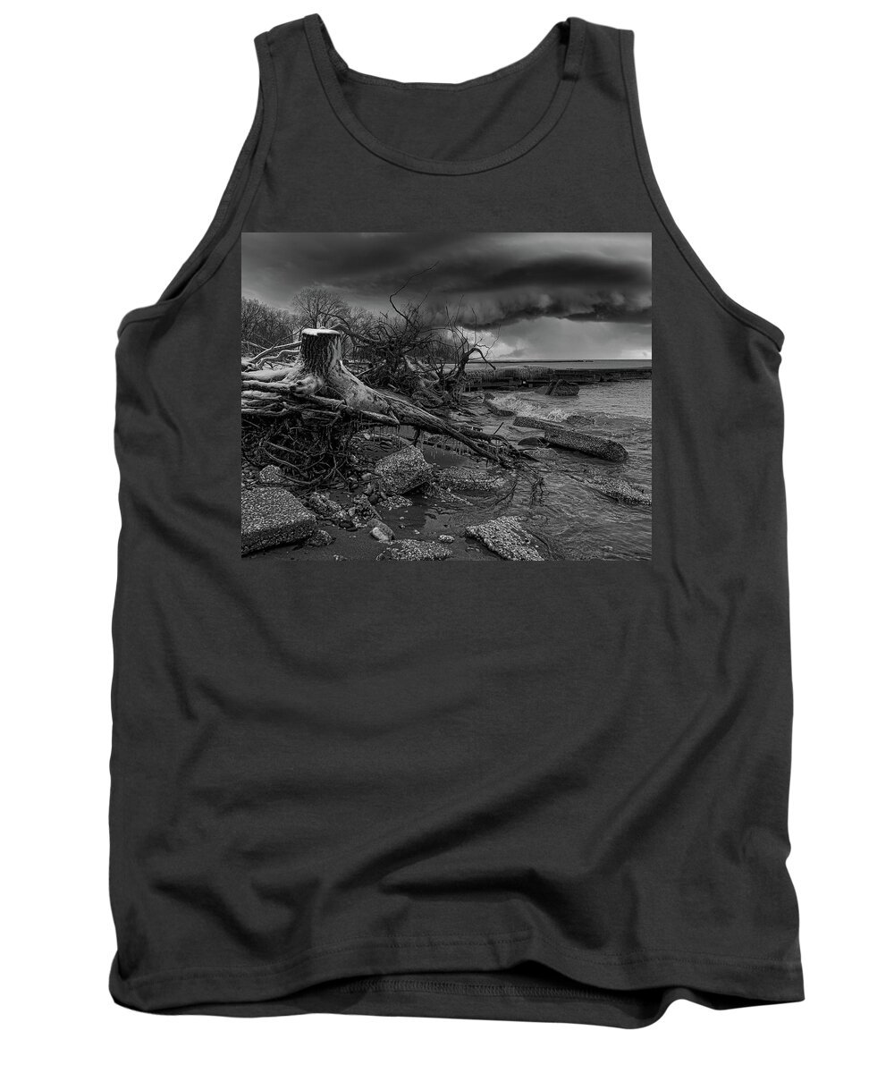 Winter Tank Top featuring the photograph Winter Storm Debris Black and White by Scott Olsen