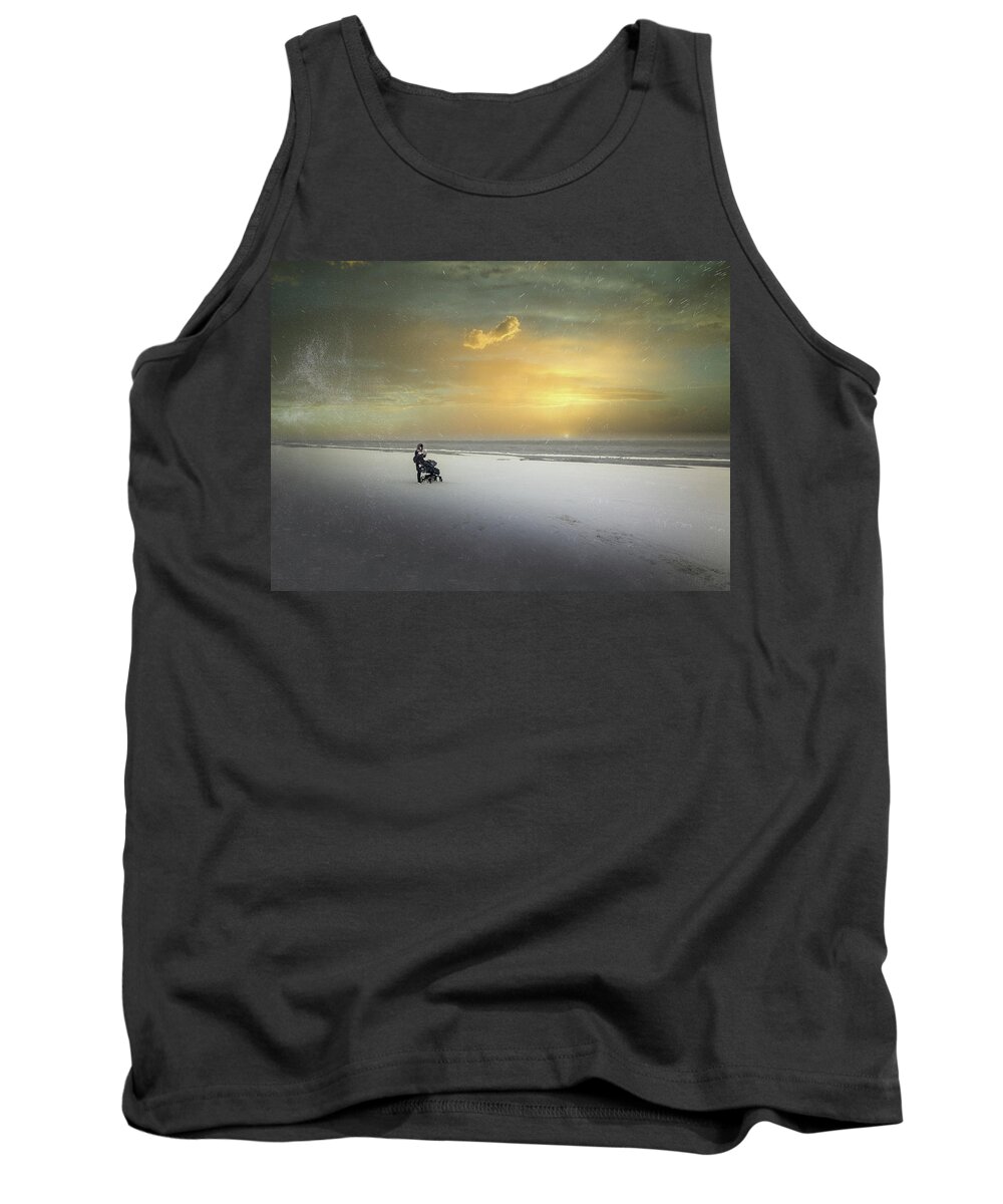 Photography #photo Art#photopainting#wintertime##sunset On The Beach #our Future Hope#mother And Child #nature Photography #fine Art#seascape#jurmala Beach #alone With Nature #sunset Tank Top featuring the photograph Winter Sunset And Our Dream Jurmala by Aleksandrs Drozdovs