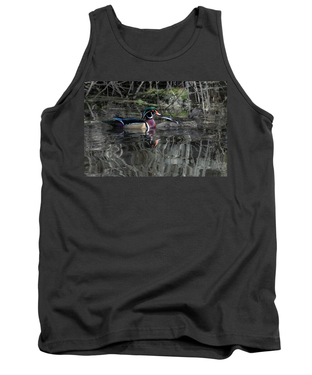Afternoon Tank Top featuring the photograph Wood Ducks in Dappled Light by Robert Potts