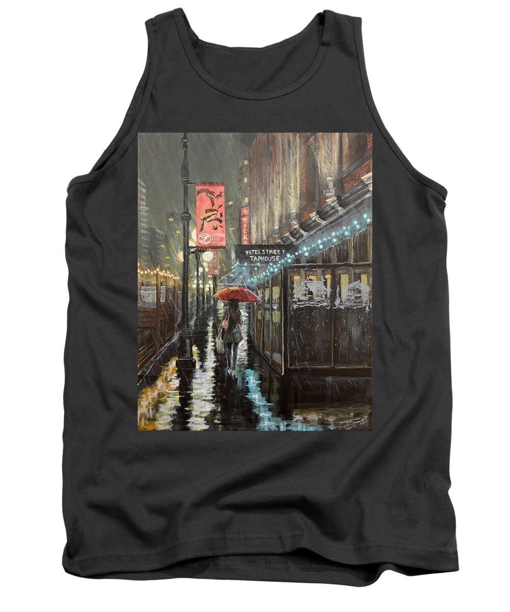 Dominion Tank Top featuring the painting Yates Street Victoria, January 2021 by Scott Dewis