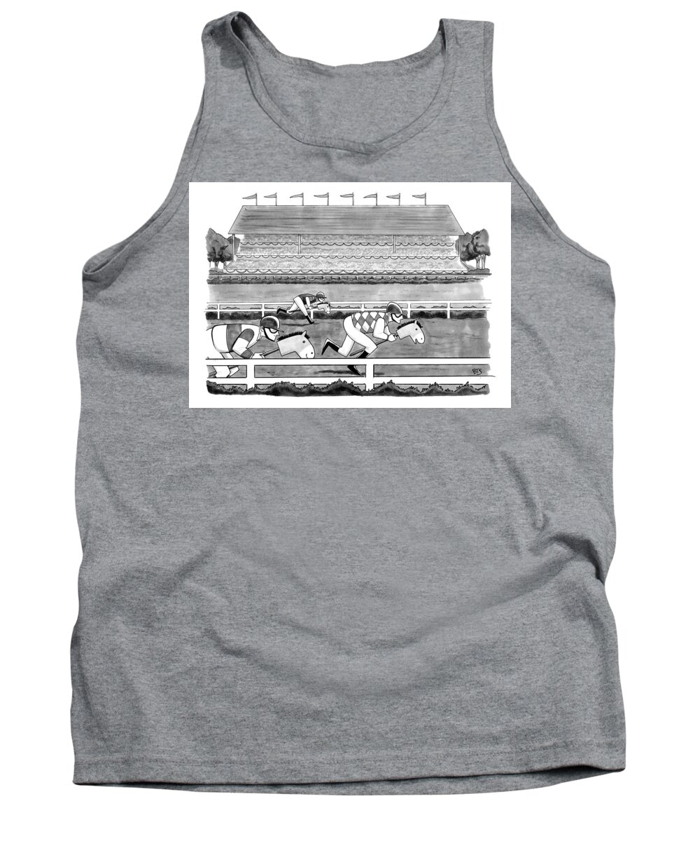 Horses Tank Top featuring the drawing Men Race On Toy Horses #1 by Benjamin Schwartz