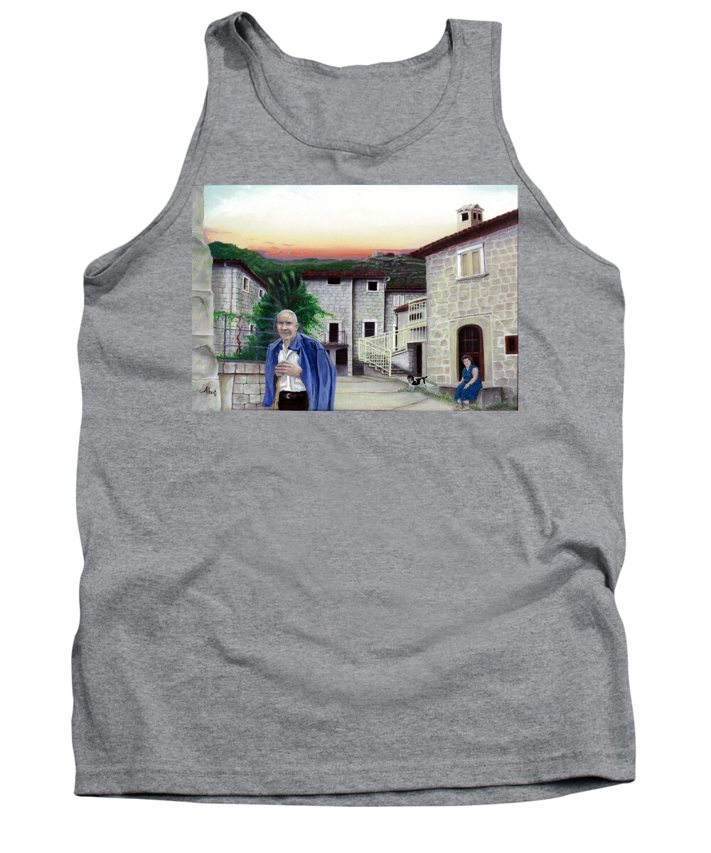 Vallecchia De Monte Calvo Tank Top featuring the painting A Walk with Dante #1 by Albert Puskaric