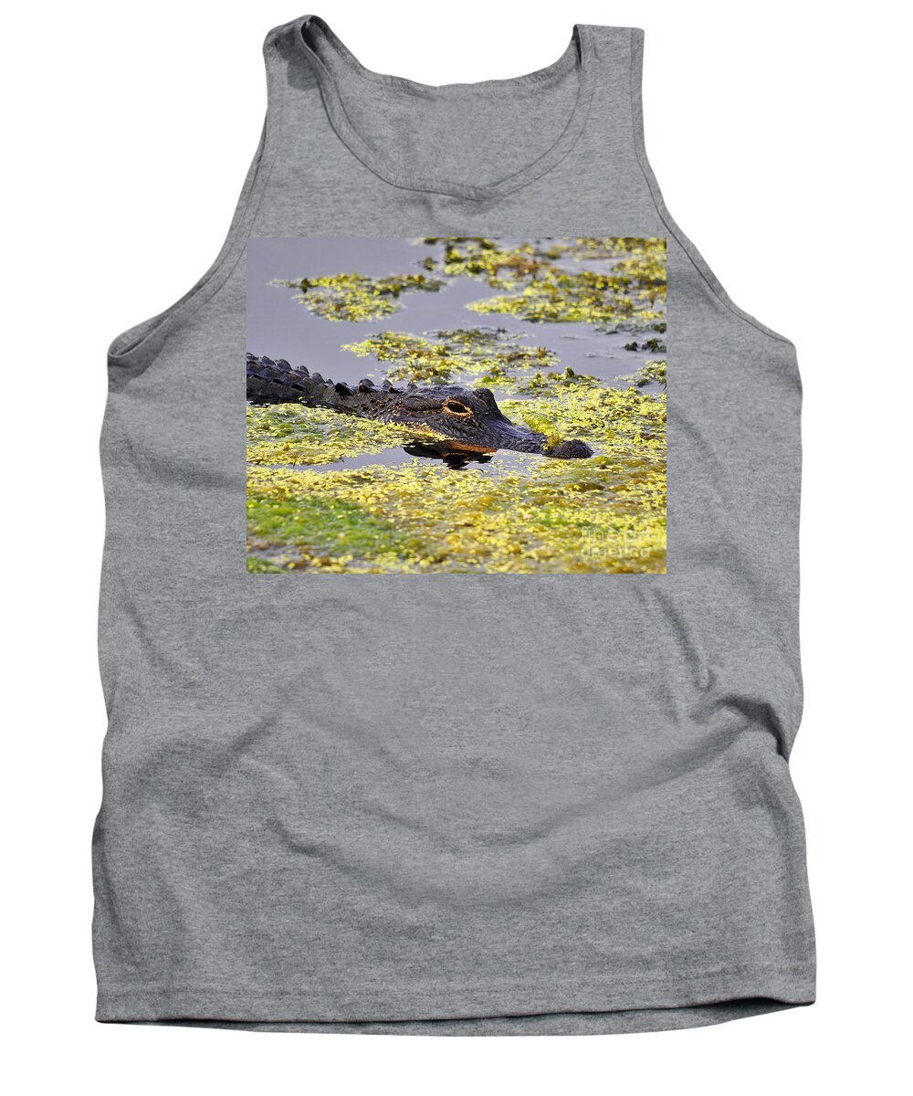 Alligator Tank Top featuring the photograph Alligator in Algae #1 by Al Powell Photography USA