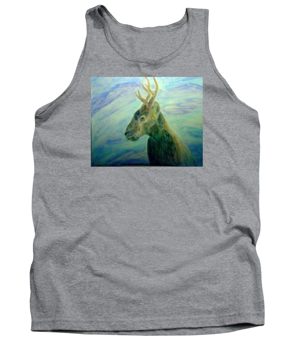Deer Tank Top featuring the mixed media Deer at Home by Suzanne Berthier