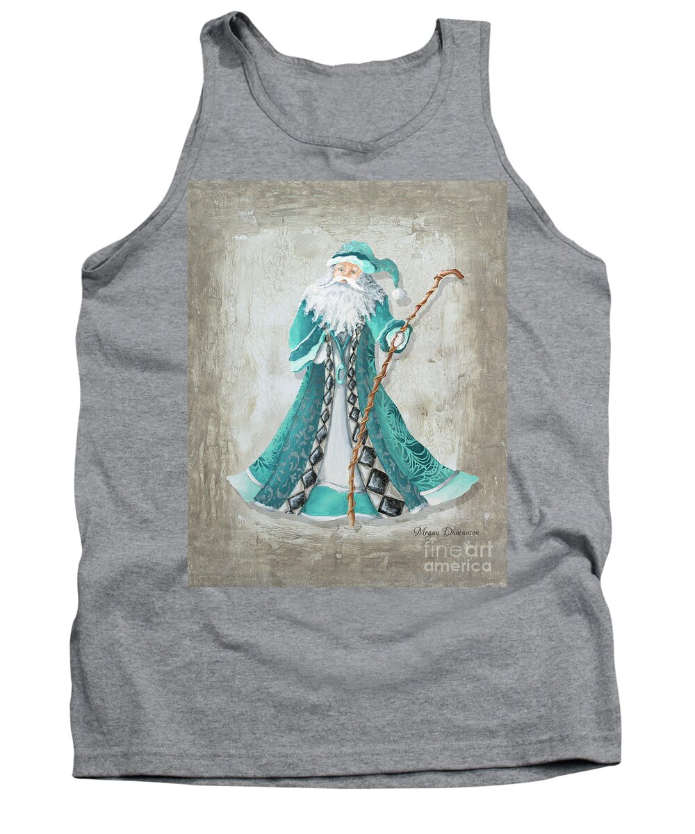Santa Tank Top featuring the painting Old World Style Turquoise Aqua Teal Santa Claus Christmas Art by Megan Duncanson #1 by Megan Aroon
