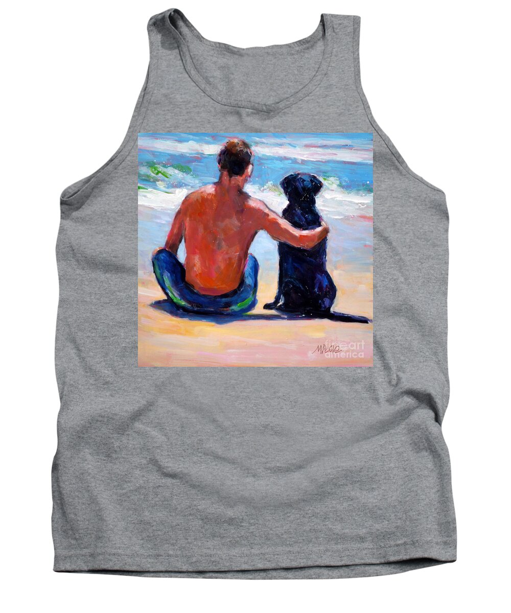 Surf Dog Tank Top featuring the painting Sand Sea You Me #1 by Molly Poole