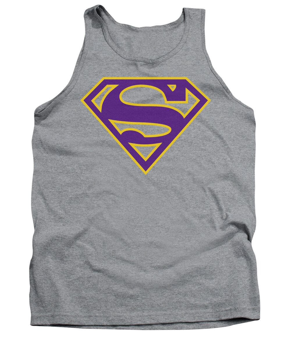 Superman Tank Top featuring the digital art Superman - Purple And Gold Shield by Brand A