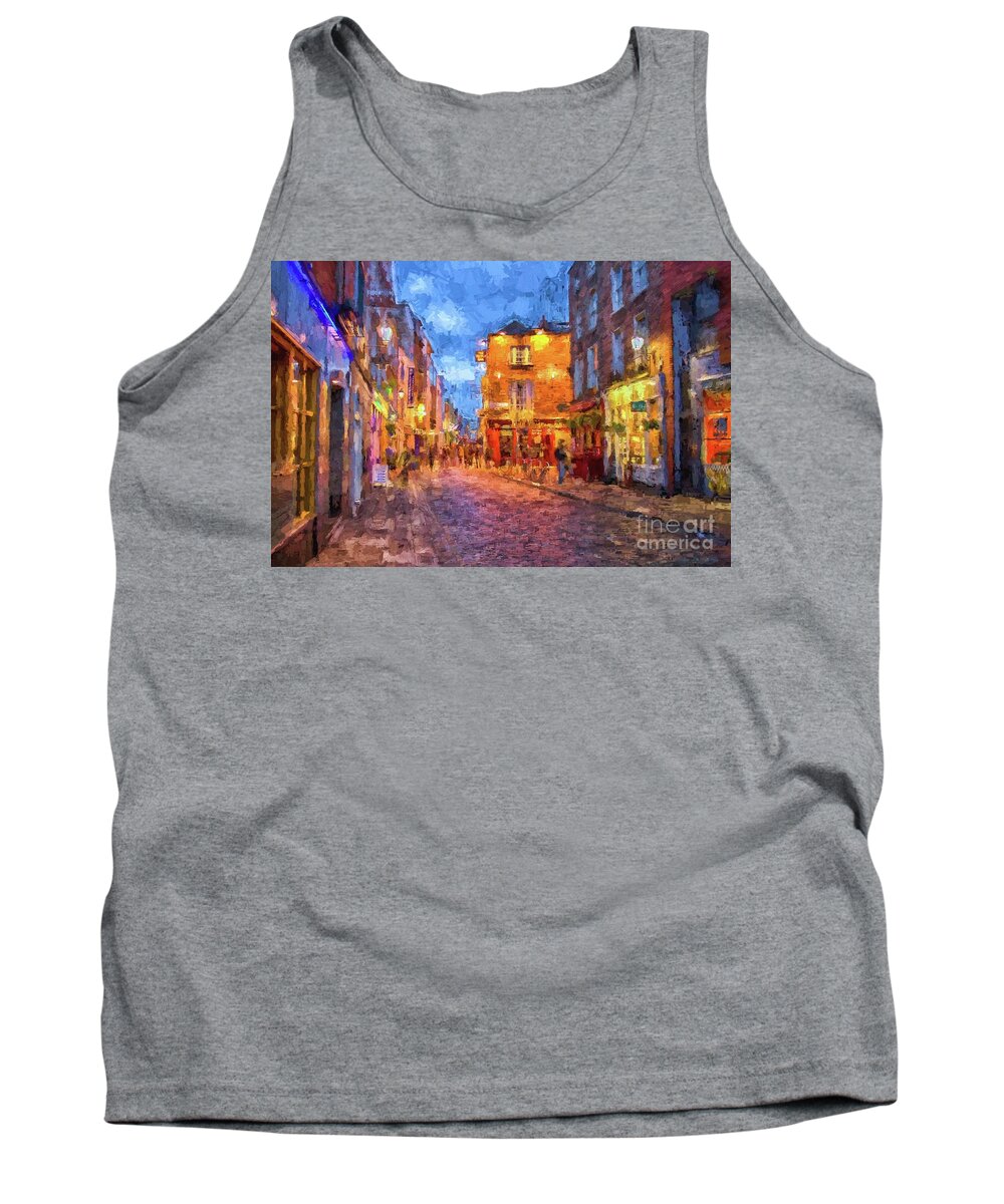 Temple Tank Top featuring the photograph Temple Bar district in Dublin at night by Patricia Hofmeester
