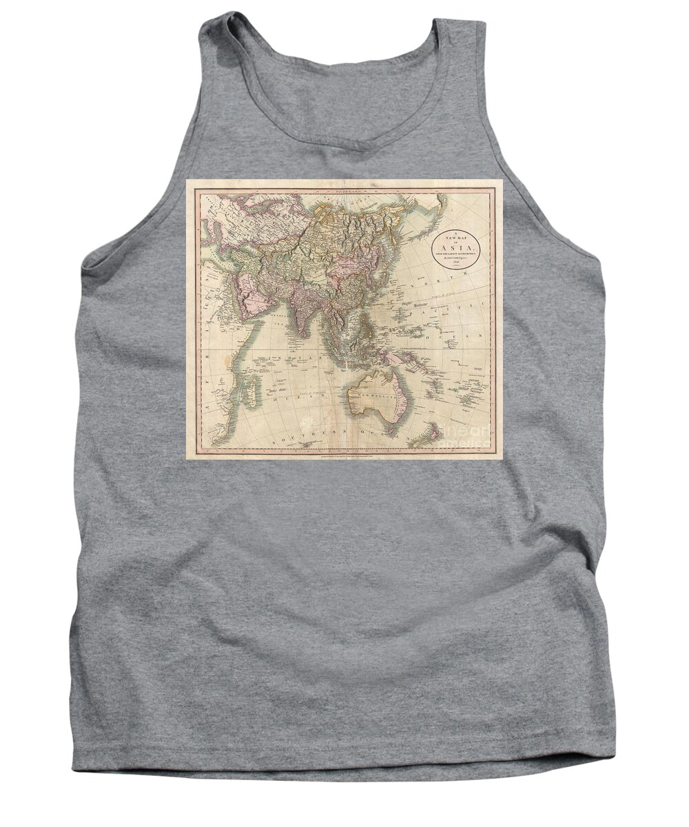 This Is John Cary’s Stunning 1806 Map Of Asia Tank Top featuring the photograph 1806 Cary Map of Asia Polynesia and Australia by Paul Fearn