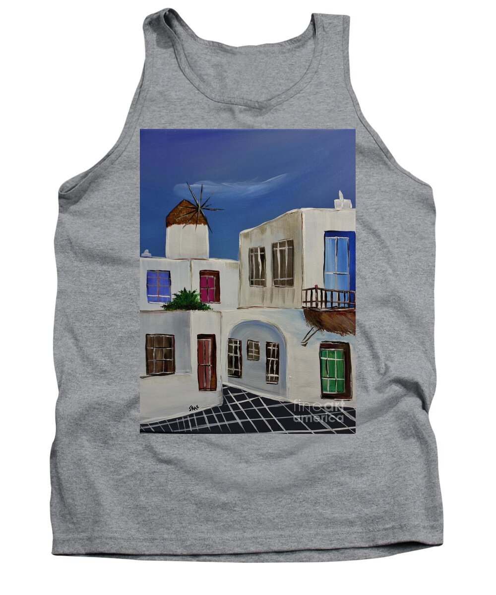 Greece Tank Top featuring the painting Greek Village by Janice Pariza