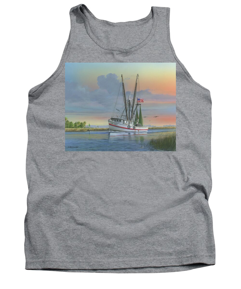 Shrimp Boat Tank Top featuring the painting Lady Liberty by Mike Brown