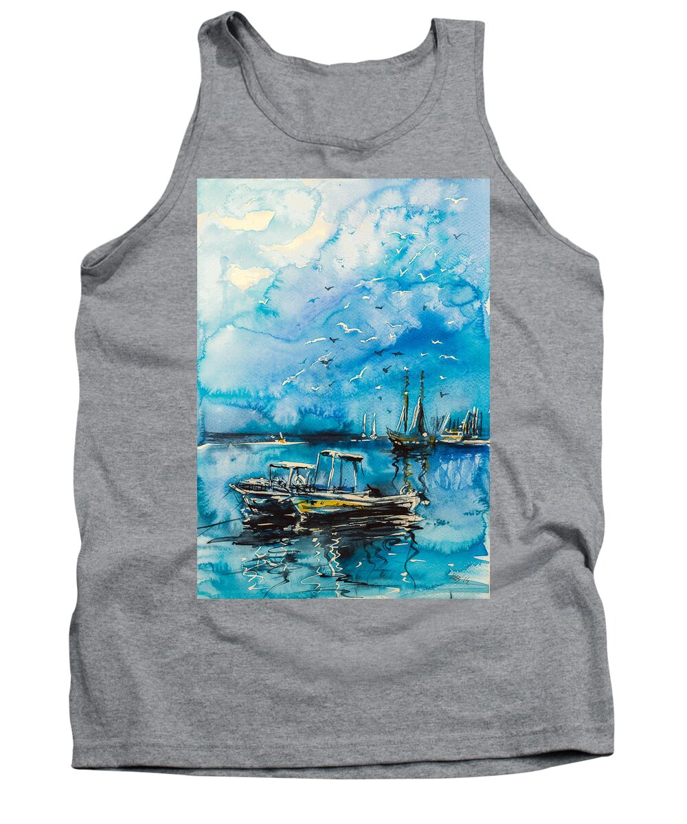 Boats Tank Top featuring the painting Boats #3 by Kovacs Anna Brigitta