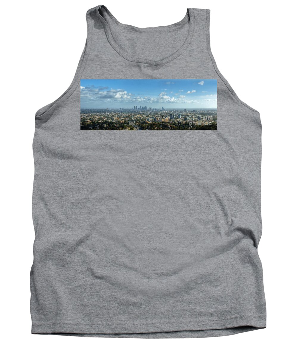 Los Angeles Skyline Panorama Clear Day Nice Clouds Tank Top featuring the photograph A 10 day in Los Angeles by David Zanzinger