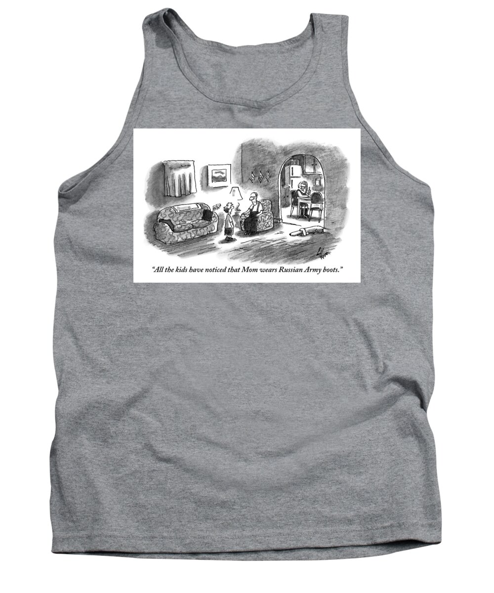 Spies Tank Top featuring the drawing A Boy Talks To His Father In The Living Room by Frank Cotham