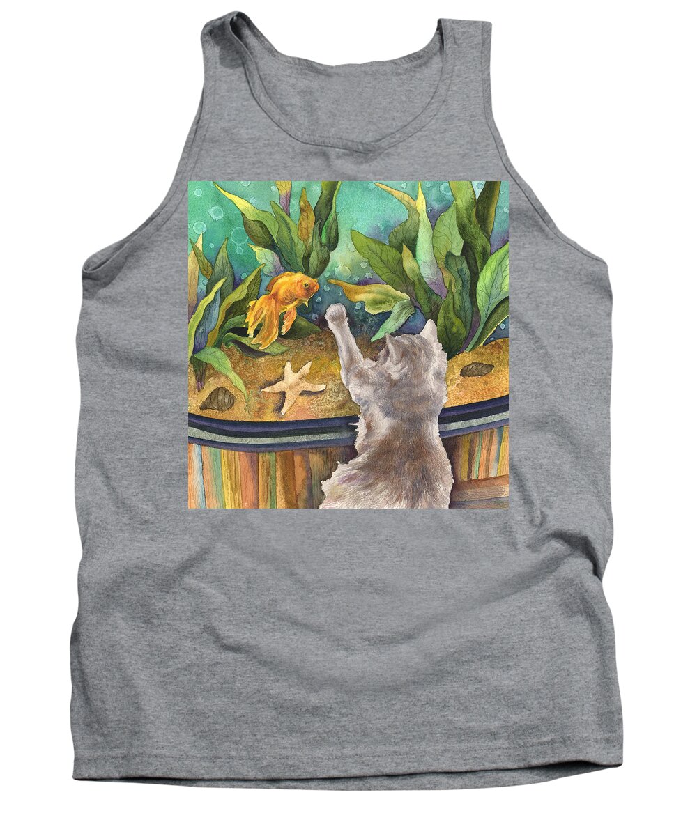Cat Painting Tank Top featuring the painting A Cat and a Fish Tank by Anne Gifford