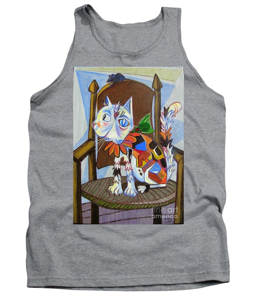 Cats Tank Top featuring the painting A Cat for Picasso_ Chat et Souris by George I Perez