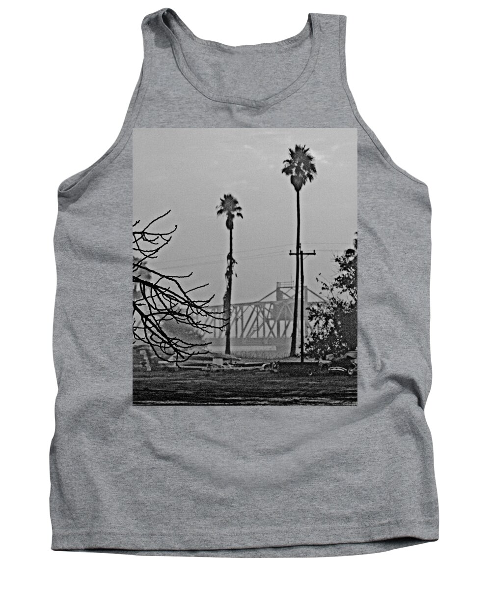 Delta Drawbridge Tank Top featuring the photograph a Delta drawbridge in the morning mist by Joseph Coulombe