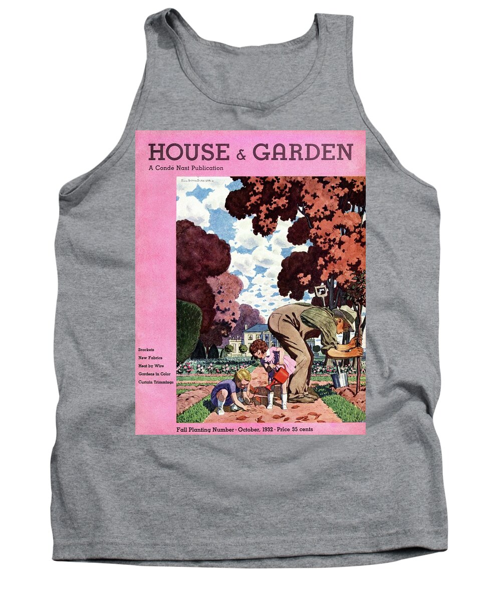 Illustration Tank Top featuring the photograph A House And Garden Cover Of People Gardening by Pierre Brissaud