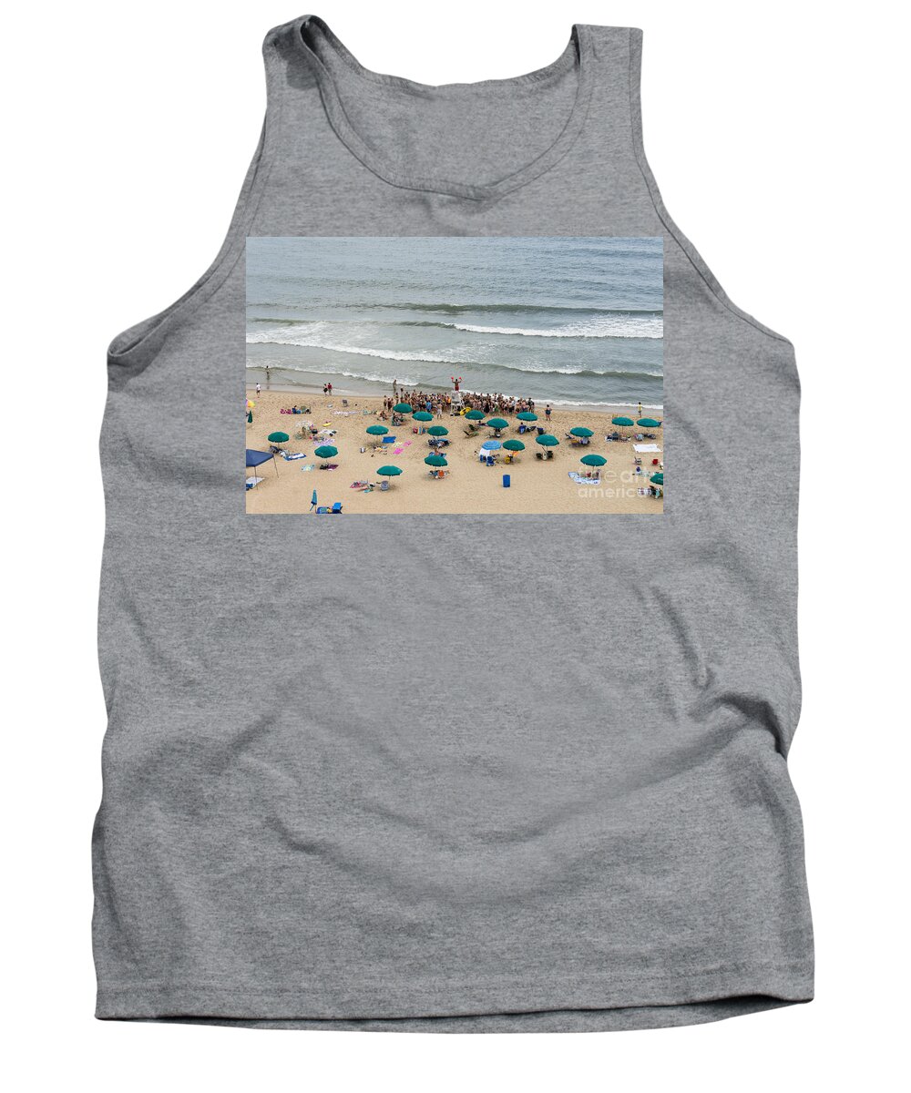 Atlantic Tank Top featuring the photograph A lifeguard gives a safety briefing to beachgoers in Ocean City Maryland by William Kuta