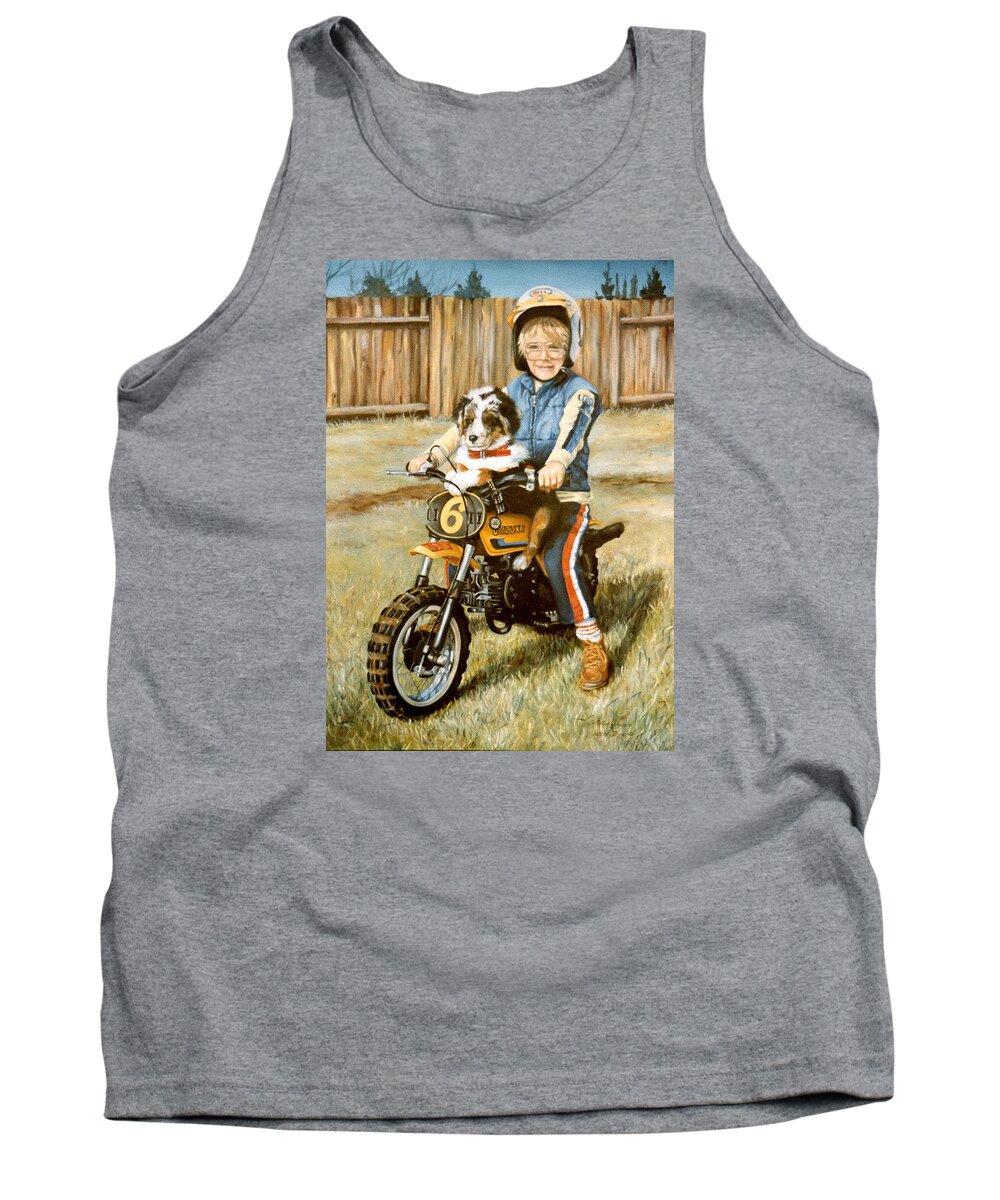 Portrait Tank Top featuring the painting A ride in the backyard by Donna Tucker