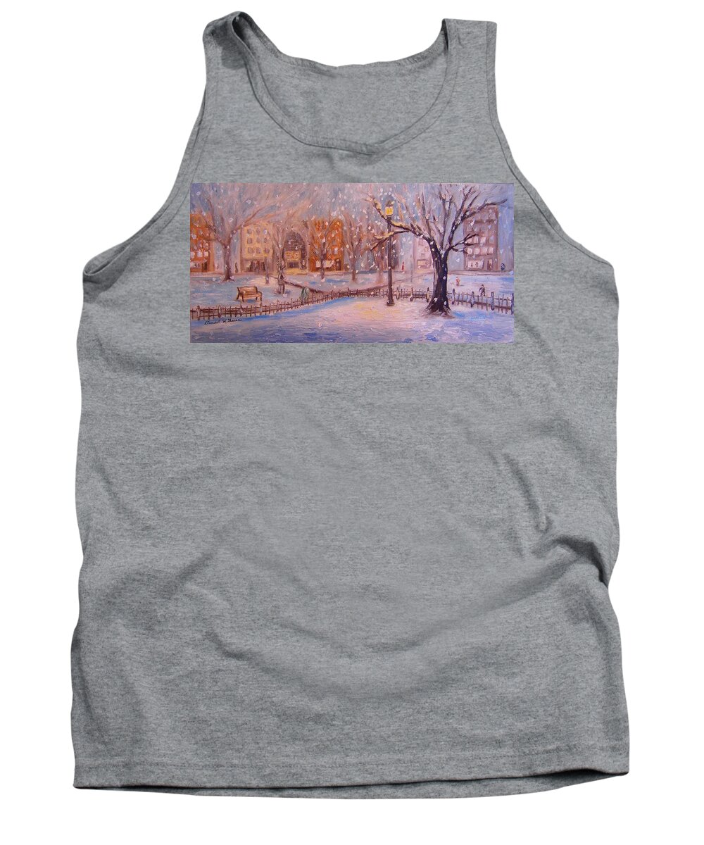 Snow Tank Top featuring the painting A short cut through the park by Daniel W Green