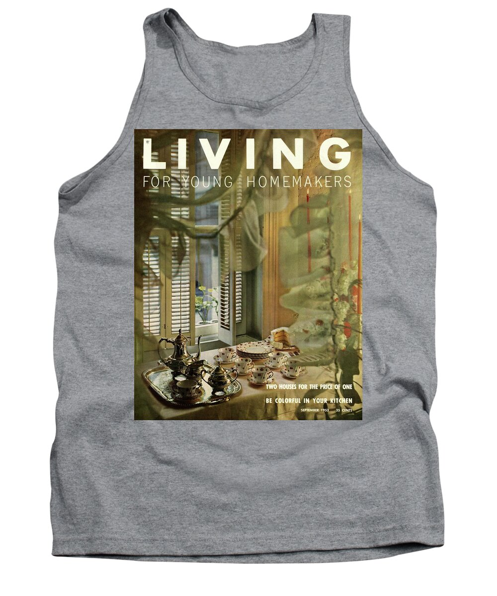 Food Tank Top featuring the digital art A Table Set By Community With China By Royal by Luis Lemus