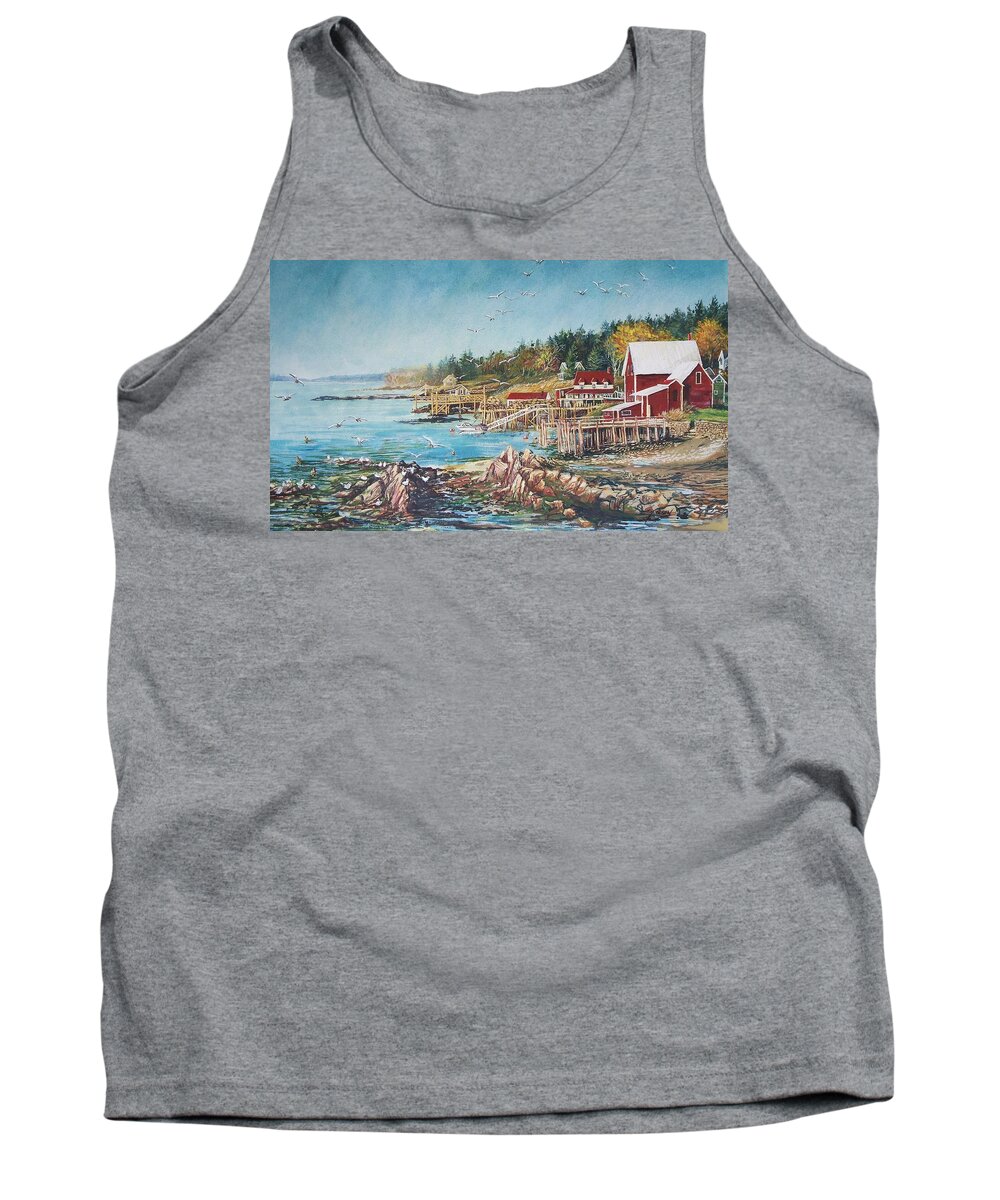  Seagulls Tank Top featuring the painting Across the Bridge by Joy Nichols