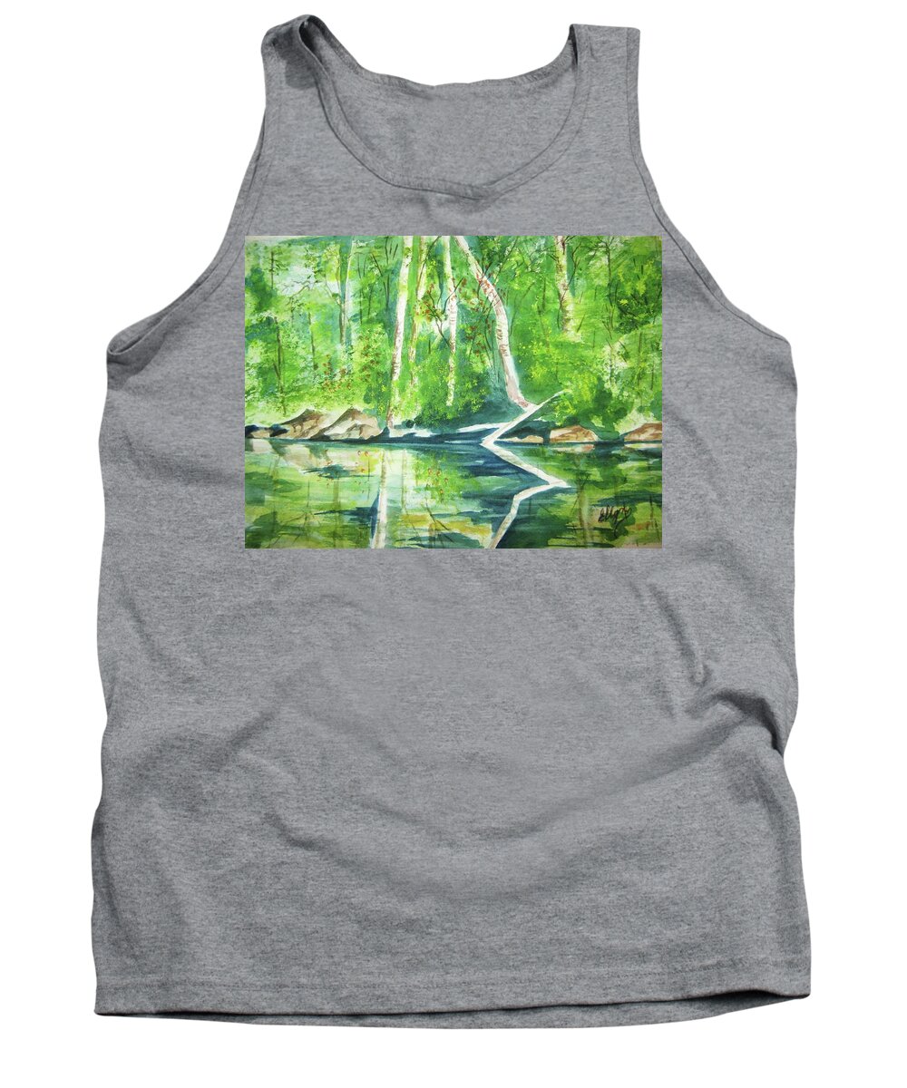 Adirondacks Tank Top featuring the painting Adirondack Zen by Ellen Levinson