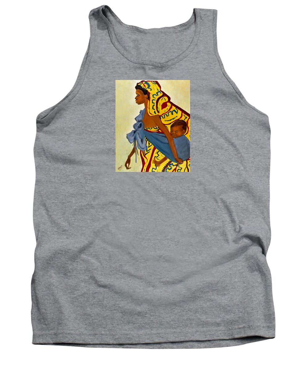 Africa Tank Top featuring the painting Mama Toto African Mother and Child by Sher Nasser