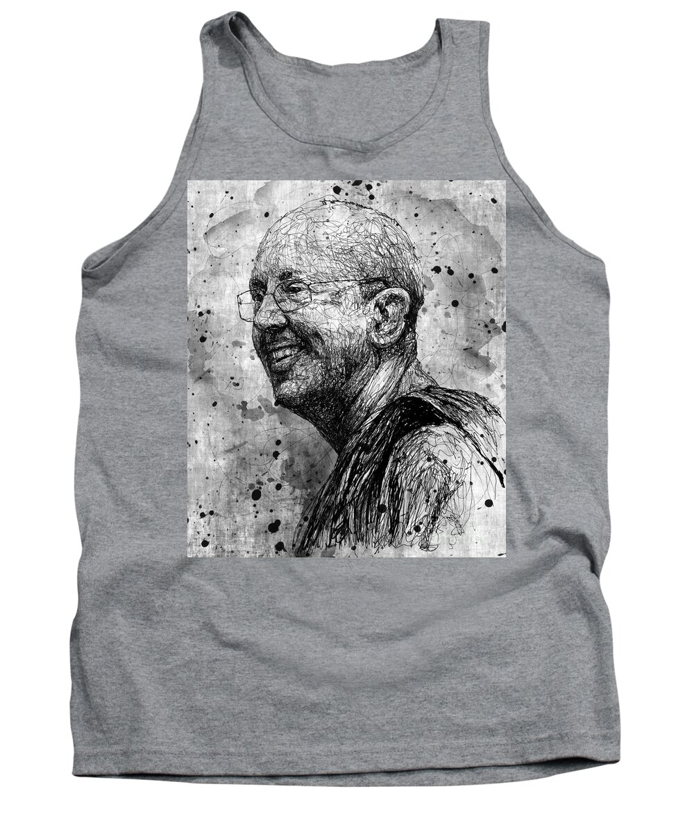 Ajahn Brahm Tank Top featuring the drawing Ajahn Brahm by Michael Volpicelli