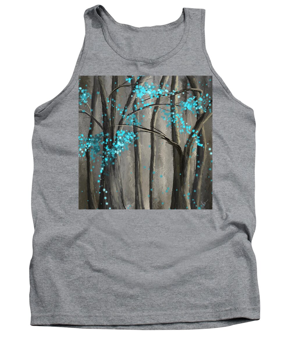 Turquoise Tank Top featuring the painting Alleviation- Gray and Turquoise Art by Lourry Legarde