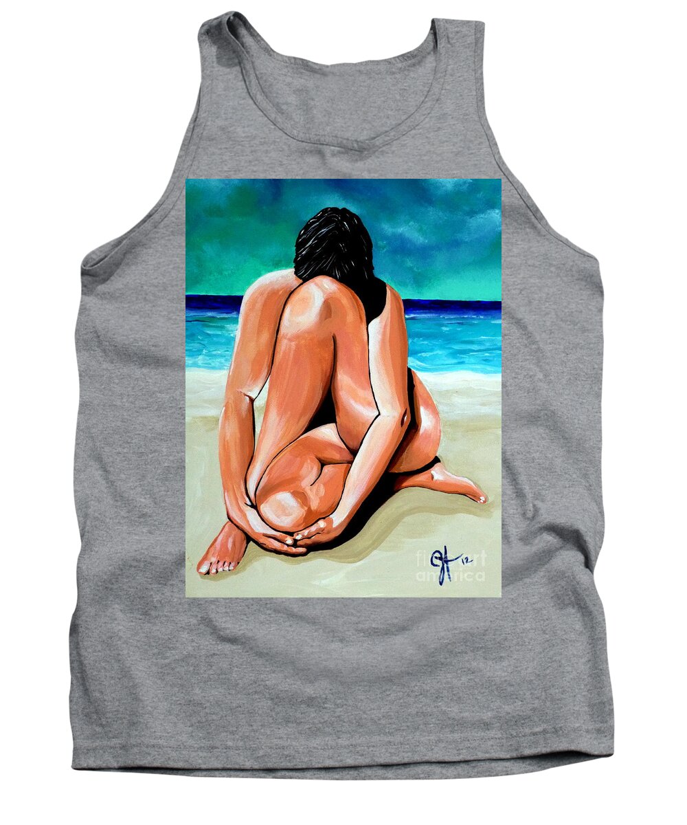 Nude Tank Top featuring the painting Alone With My Thoughts by Jackie Carpenter
