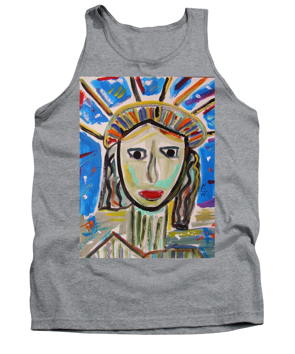 Statue Of Liberty Tank Top featuring the painting American Lady by Mary Carol Williams