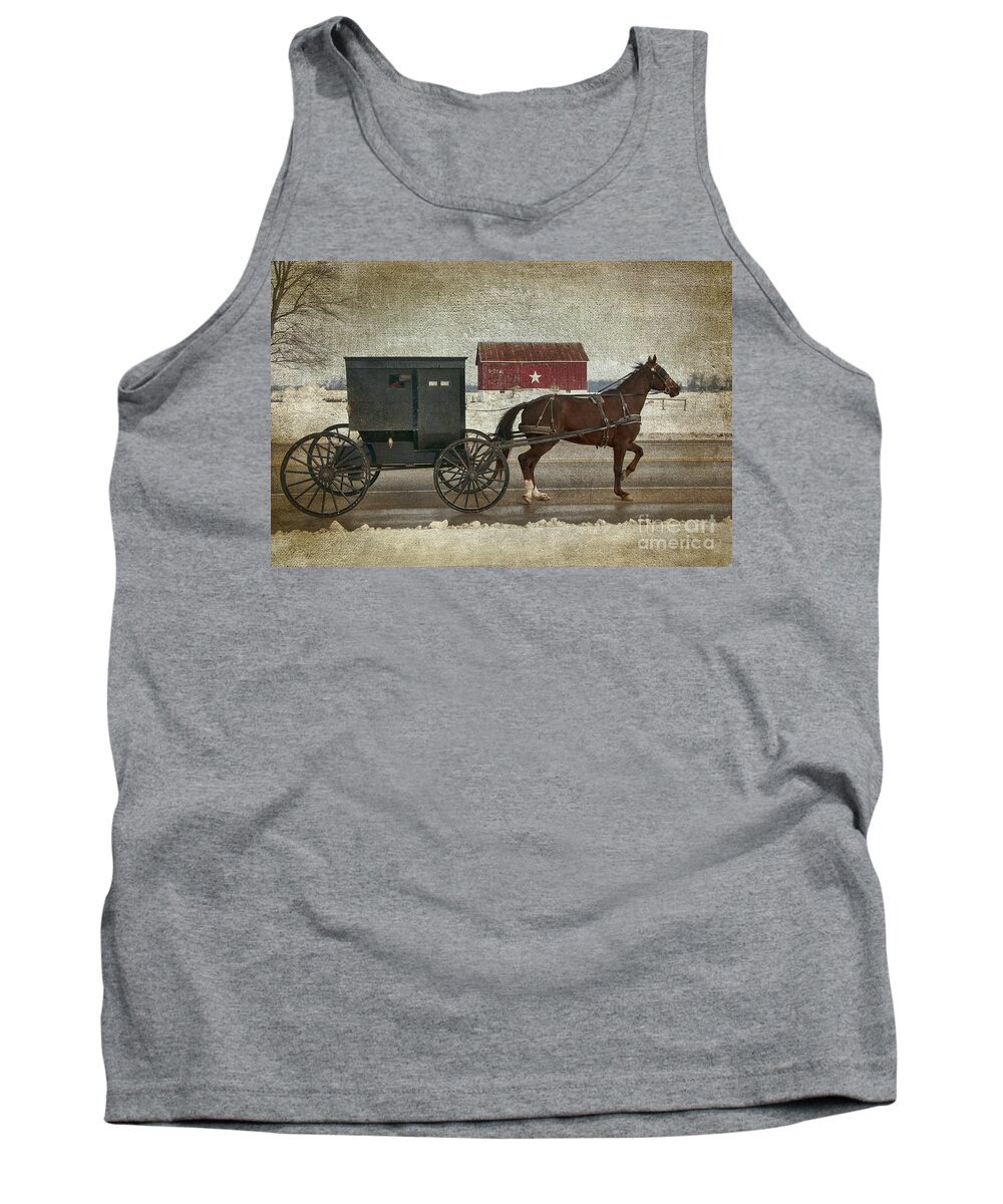 Amish Tank Top featuring the photograph Amish Horse and Buggy and The Star Barn by David Arment