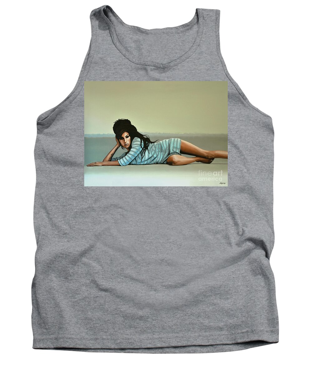 Amy Winehouse Tank Top featuring the painting Amy Winehouse 2 by Paul Meijering