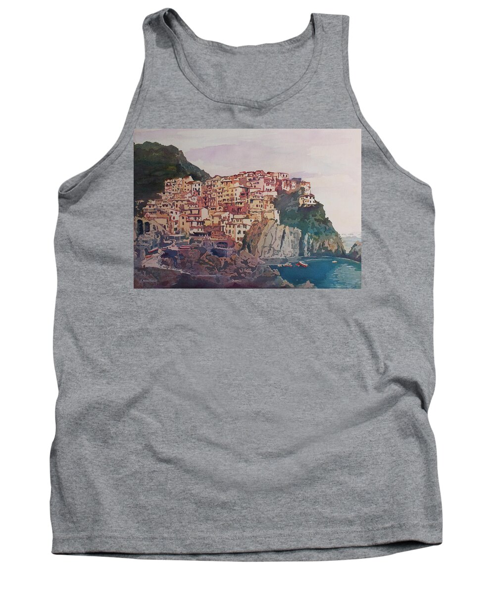 Riomaggiore Tank Top featuring the painting An Italian Jewel by Jenny Armitage