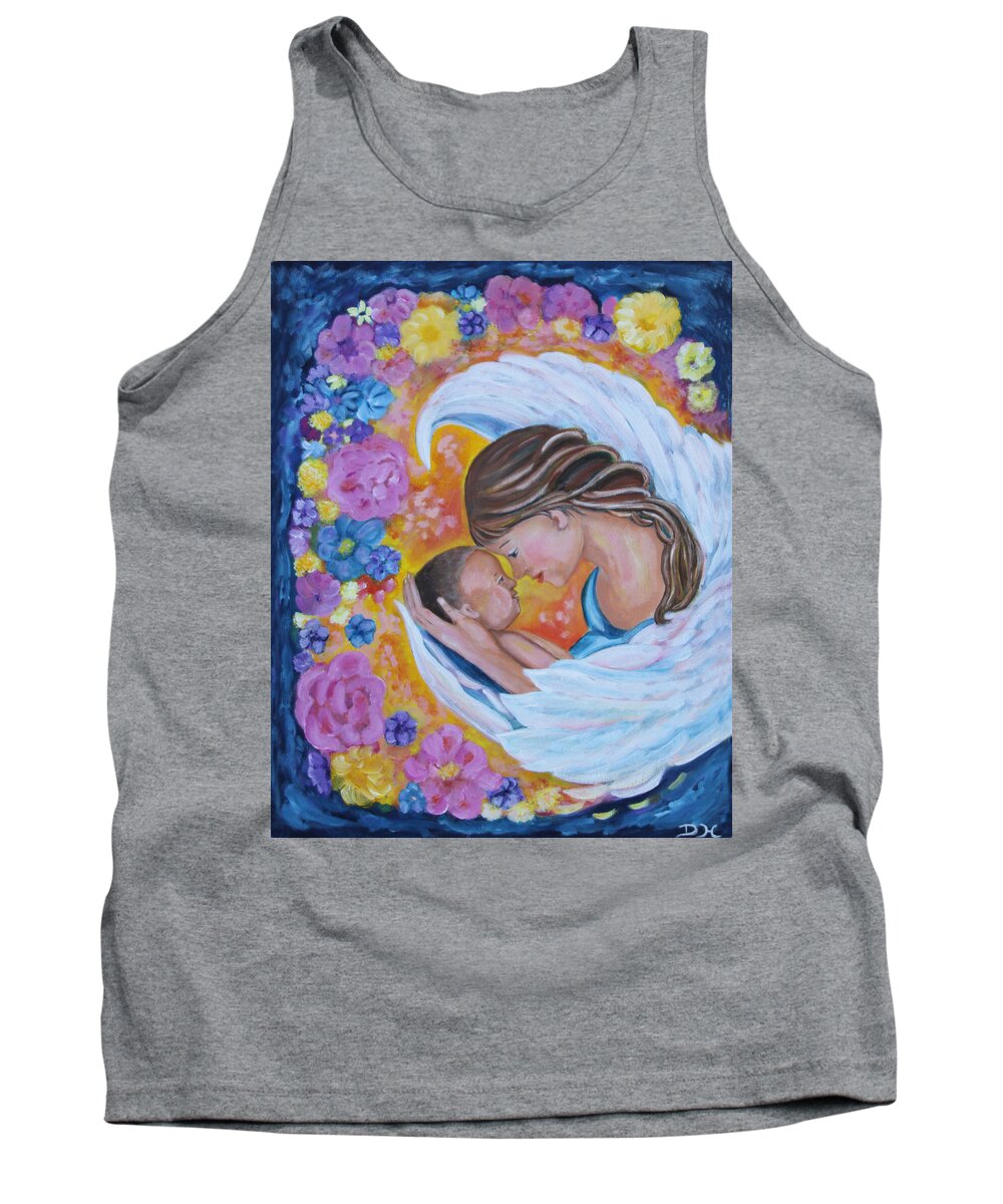 Angel Tank Top featuring the painting Angel Mother and Child by Diana Haronis